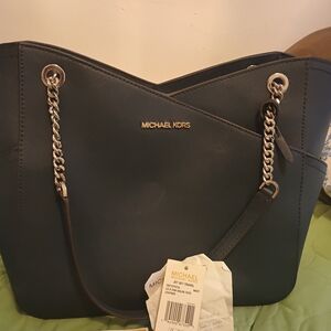Michael Kors Navy shoulder Tote with Chain-Link Straps
